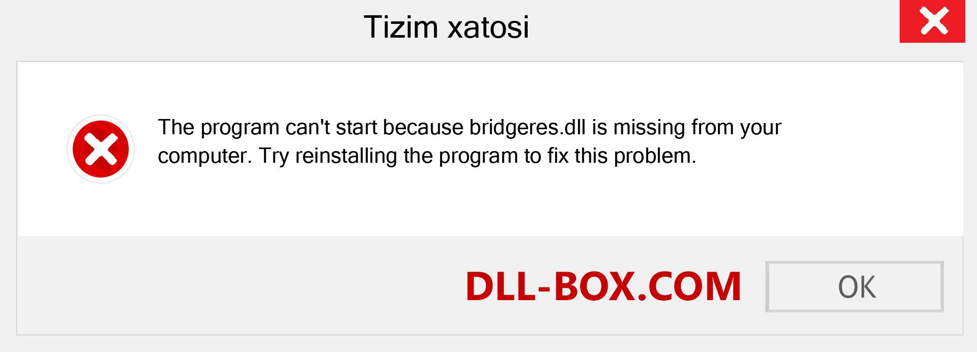 bridgeres.dll fayli yo'qolganmi?. Windows 7, 8, 10 uchun yuklab olish - Windowsda bridgeres dll etishmayotgan xatoni tuzating, rasmlar, rasmlar